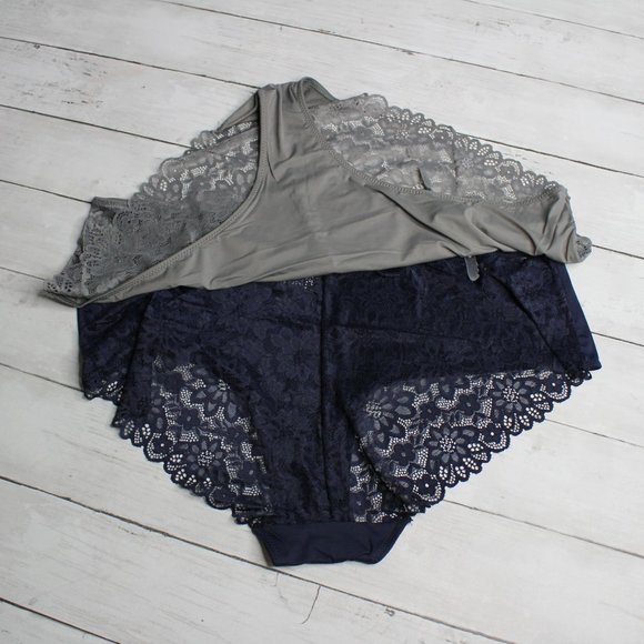 Rene Rofe Women's Lace Panties Set Plus Size 3X Navy Blue Gray - Picture 6 of 9